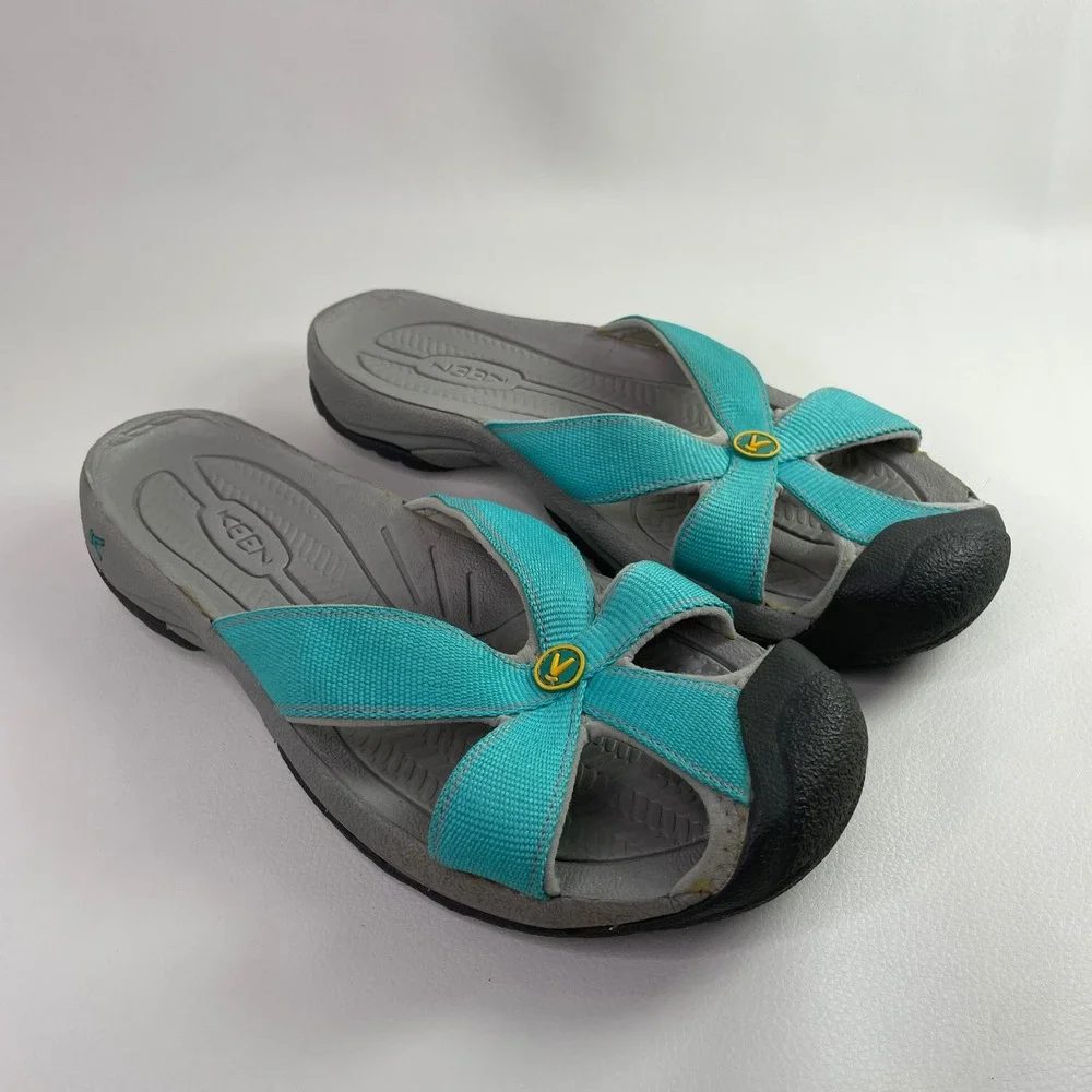 Keen Bali Teal Blue Grey Slide Sandals Womens 9.5 Lichen Water Toe Guard 1010987 - Picture 1 of 8